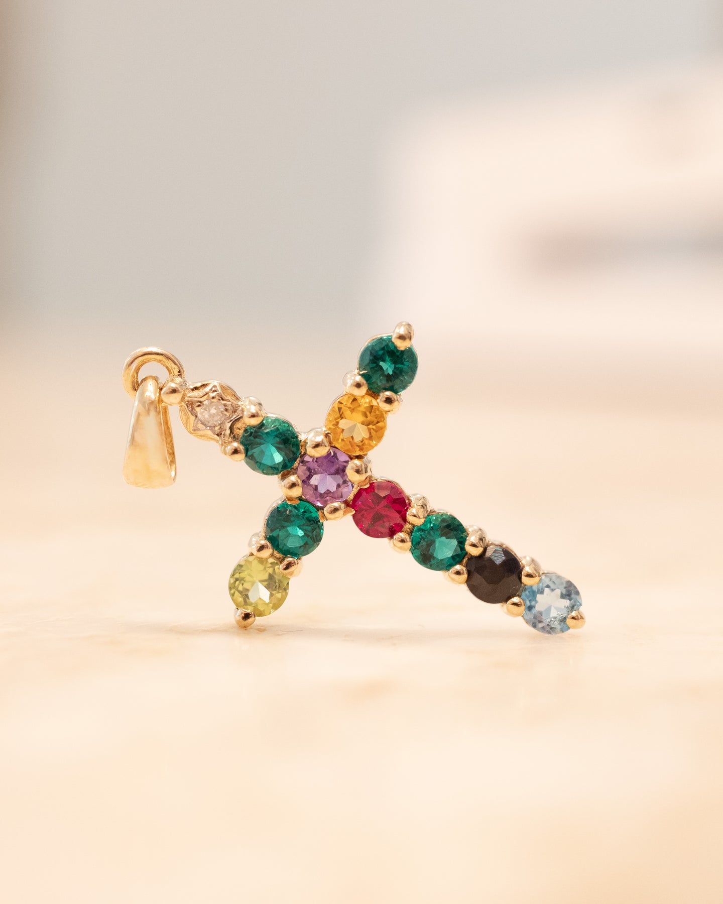 Vintage 9ct 'Dearest'/'Peace' Gemstone Cross Pendant