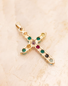 Vintage 9ct 'Dearest'/'Peace' Gemstone Cross Pendant