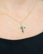 Load image into Gallery viewer, Vintage 9ct &#39;Dearest&#39;/&#39;Peace&#39; Gemstone Cross Pendant