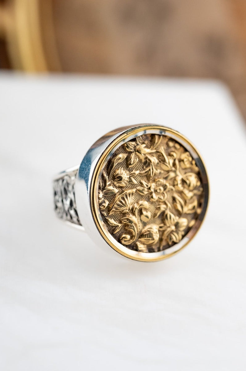 925 Sterling Silver Antique Button Ring