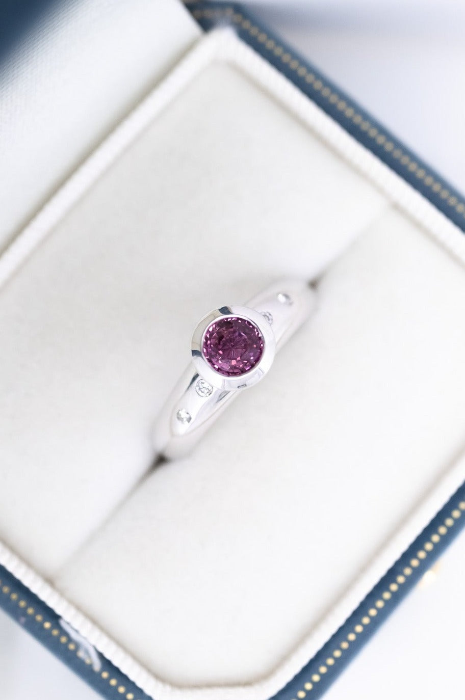 18ct White Gold Pink Sapphire & Diamond 0.05ct TDW Ring, Delross Design Jewellers, Brisbane Jewellers, Custom Brisbane Jewellers, Brisbane Jewellery Repairs, Chermside West Jewellers