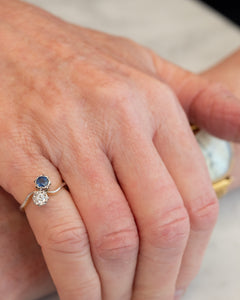 Antique 18ct & Platinum Old Cut Diamond & Sapphire Toi et Moi Ring