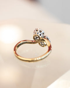 Antique 18ct & Platinum Old Cut Diamond & Sapphire Toi et Moi Ring