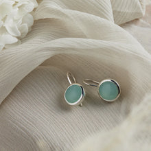 Load image into Gallery viewer, Sterling Silver Cabochon Aqua Chalcedony Earrings