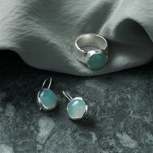Load image into Gallery viewer, Sterling Silver Cabochon Aqua Chalcedony Earrings