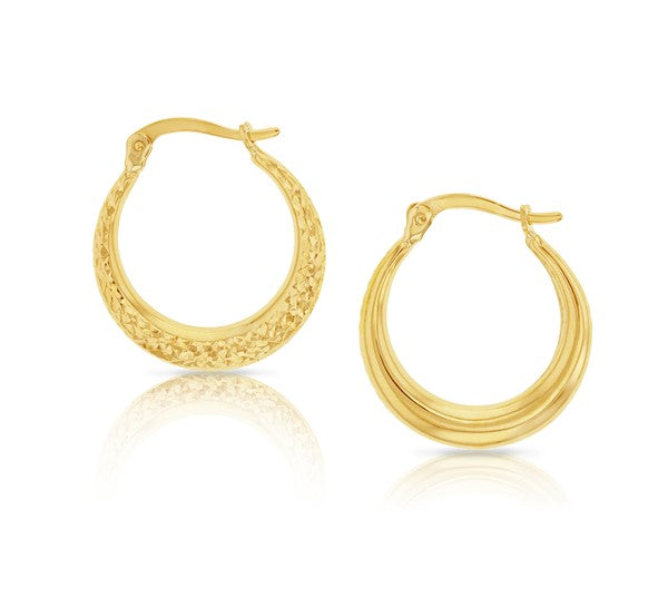 9ct Gold Diamond Cut Crescent Hoop Earrings