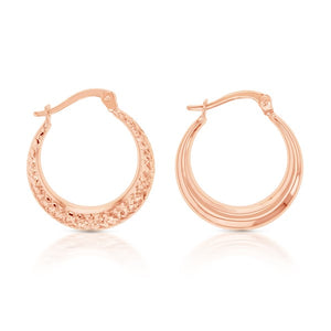 9ct Rose Gold Diamond Cut Crescent Hoop Earrings