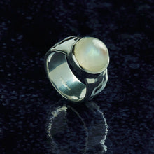 Load image into Gallery viewer, Sterling Silver Cabochon Rainbow Moonstone Ring