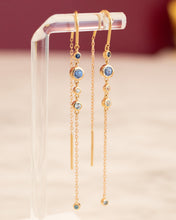 Load image into Gallery viewer, 9ct Yellow Gold Topaz &amp; Sapphire Thread Earrings