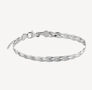 Sterling Silver Herringbone Chain Strand Bracelet