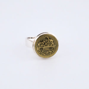 Antique Handmade Sterling Silver French Gilded Button Ring, Delross Design Jeweller, Brisbane Jeweller, Chermside Jeweller, Custom Jewellery