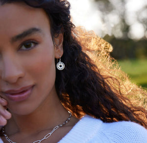 Sterling Silver Beaded Disc Hook Earrings