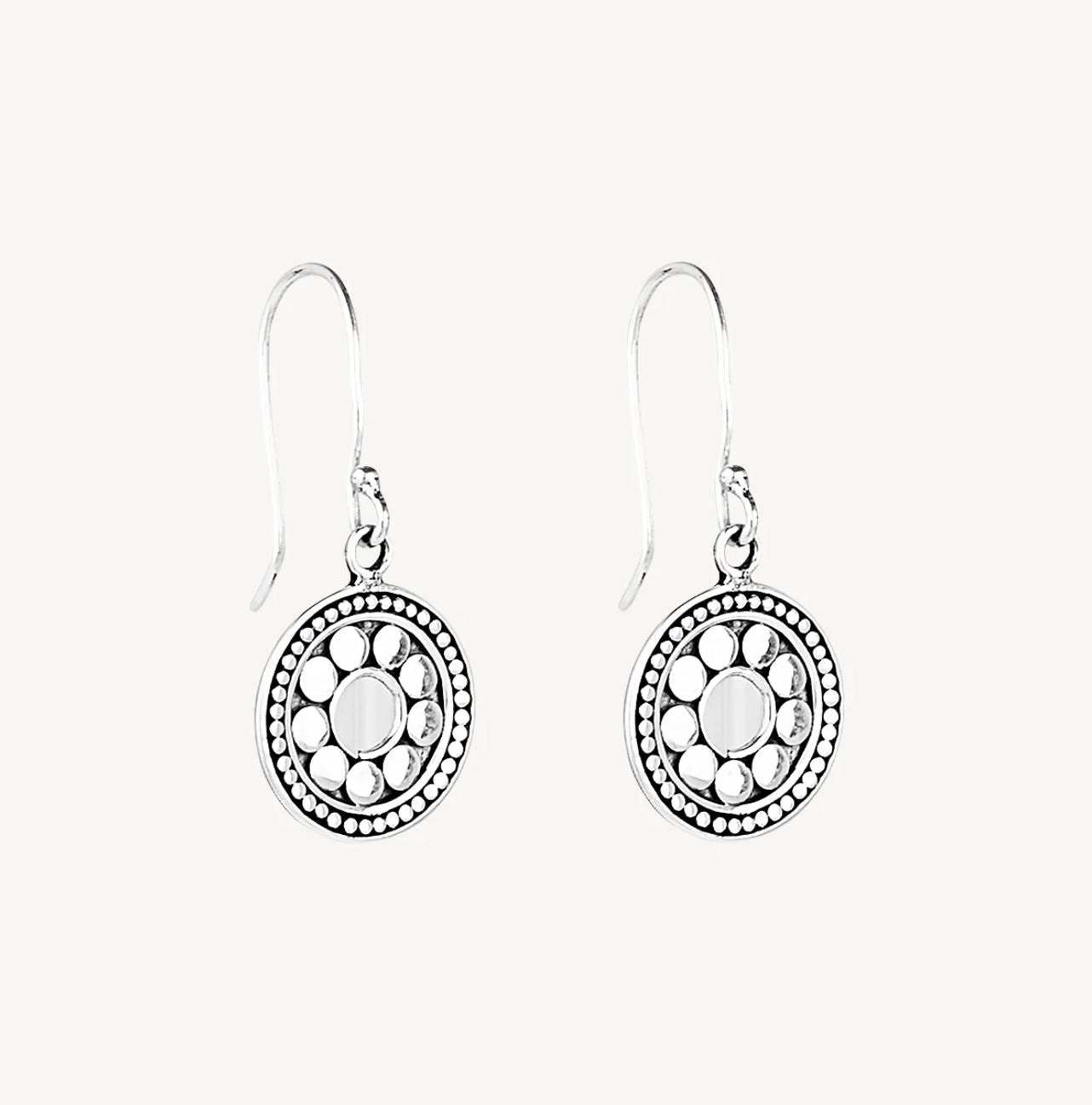 Sterling Silver Beaded Disc Hook Earrings