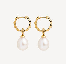 Load image into Gallery viewer, 14ct Gold Plated Freshwater Rice Pearl Huggie Earrings