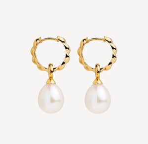 14ct Gold Plated Freshwater Rice Pearl Huggie Earrings