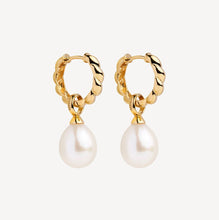 Load image into Gallery viewer, 14ct Gold Plated Freshwater Rice Pearl Huggie Earrings