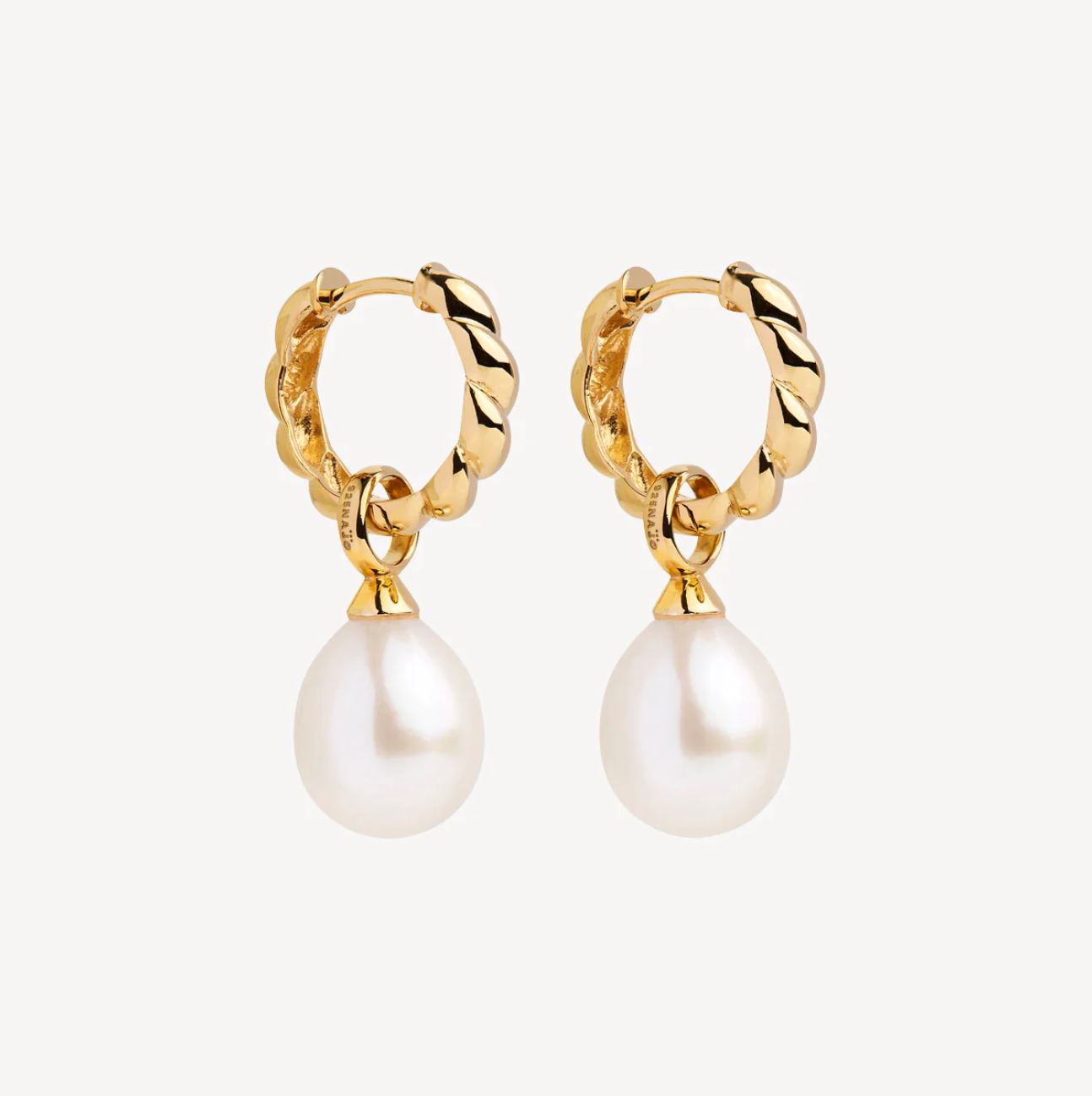 14ct Gold Plated Freshwater Rice Pearl Huggie Earrings