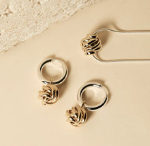 Load image into Gallery viewer, Sterling Silver &amp; 14ct Gold Textured Bead Huggie Earrings