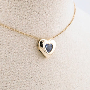 14ct Gold Blue Spinel Heart Slider Pendant,  Delross Design Jeweller, Brisbane Jeweller, Chermside Jeweller, Custom Jewellery