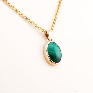 Delross Design Jeweller, Brisbane Jeweller, Chermside Jeweller, Custom Jewellery, 9ct Gold Malachite Pendant