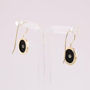 9ct Gold Onyx & Diamond Hook Earrings, Delross Design Jeweller, Brisbane Jeweller, Chermside Jeweller, Custom Jewellery