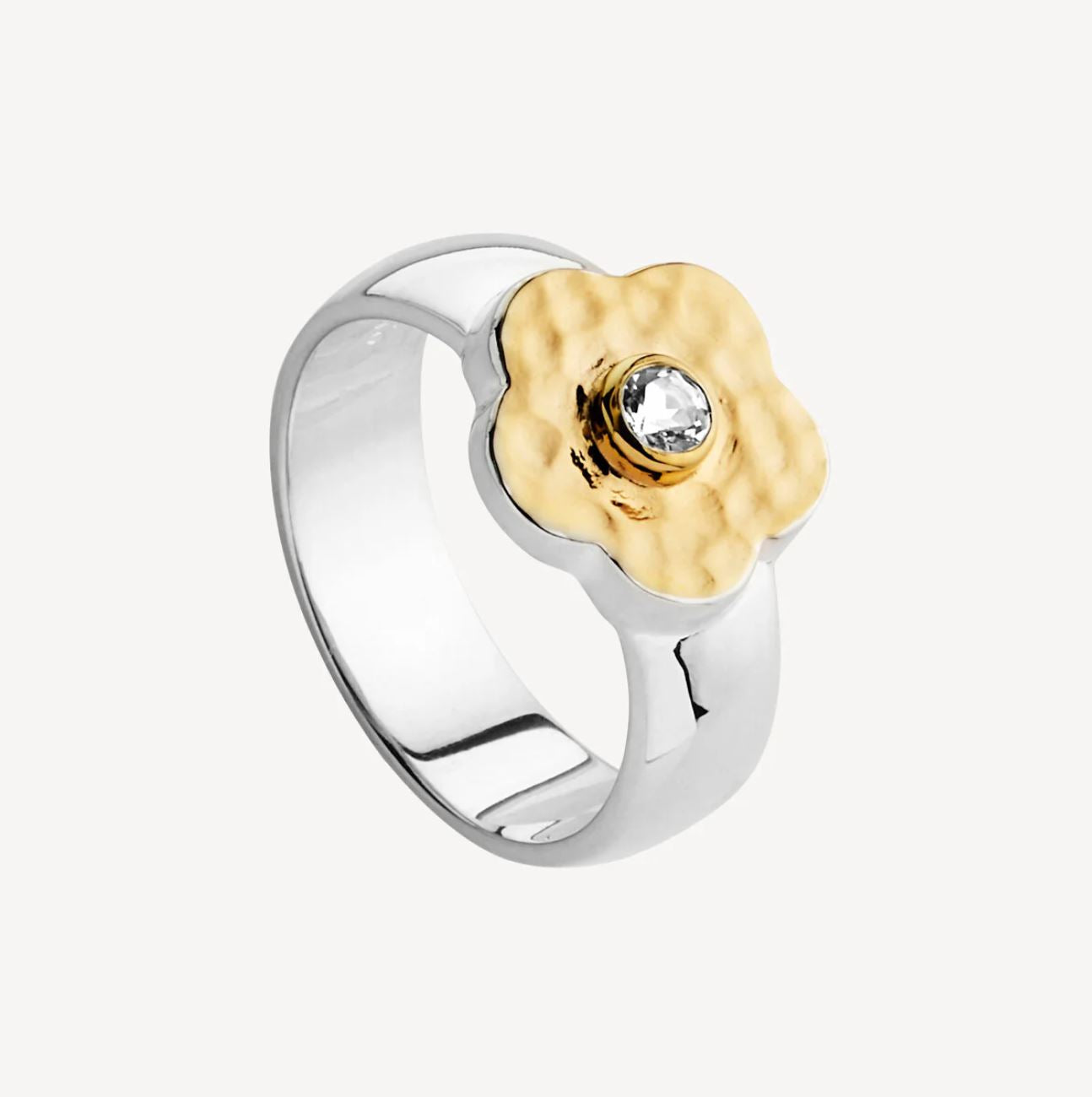 Sterling Silver & 14ct Yellow Gold Plated Cubic Zirconia Flower Ring