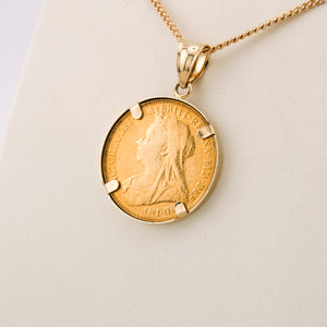 22ct Gold 1901 Full Sovereign in 14ct Gold Setting Pendant