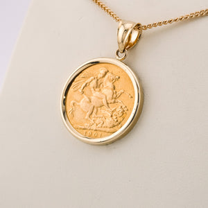 22ct Gold 1901 Full Sovereign in 14ct Gold Setting Pendant